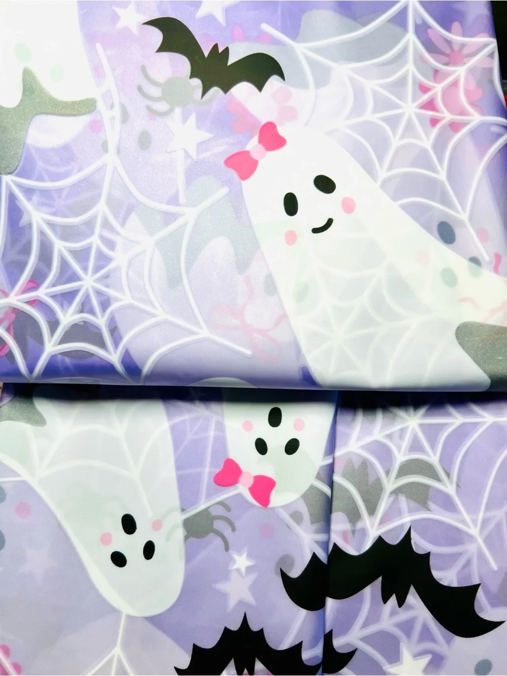 Lavender Halloween Peva Shower Curtain Cute Ghosts Spider Webs Bats HairBows